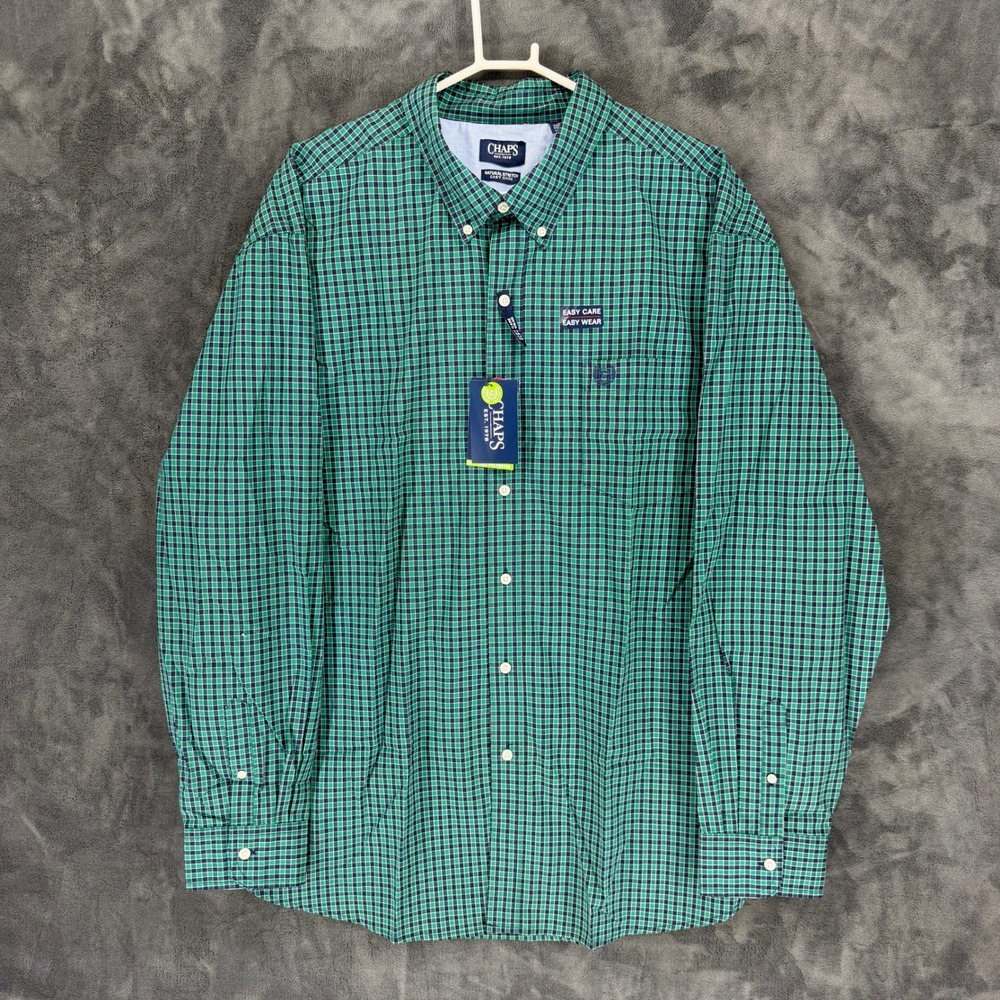 Chaps Mens Big & Tall 3XB Alpine Green Multi Check Button Down Shirt 741C01T NEW